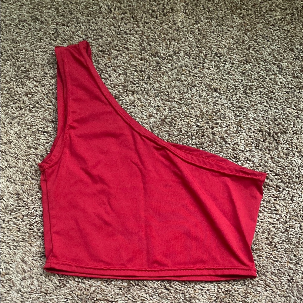 Indiana Red One-Shoulder Crop Top - Picture 2 of 4